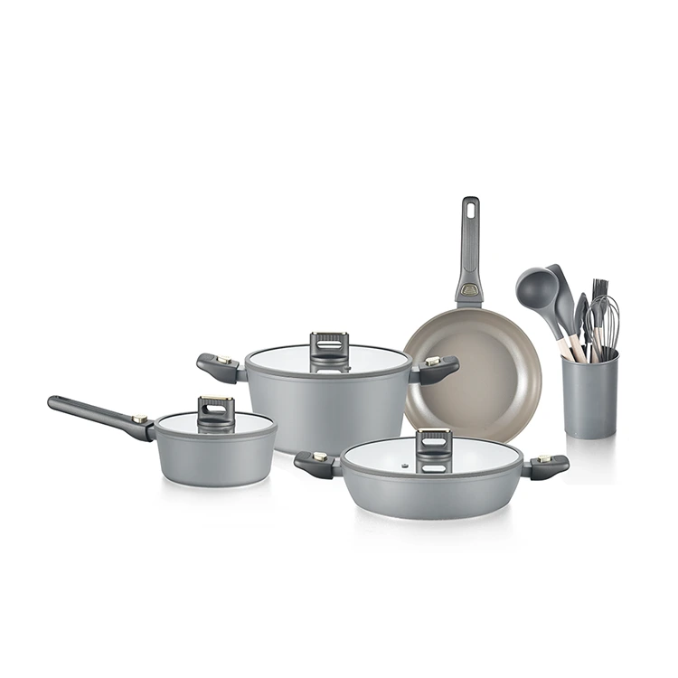 Juego de utensilios de cocina de cerámica gris con mango desmontable